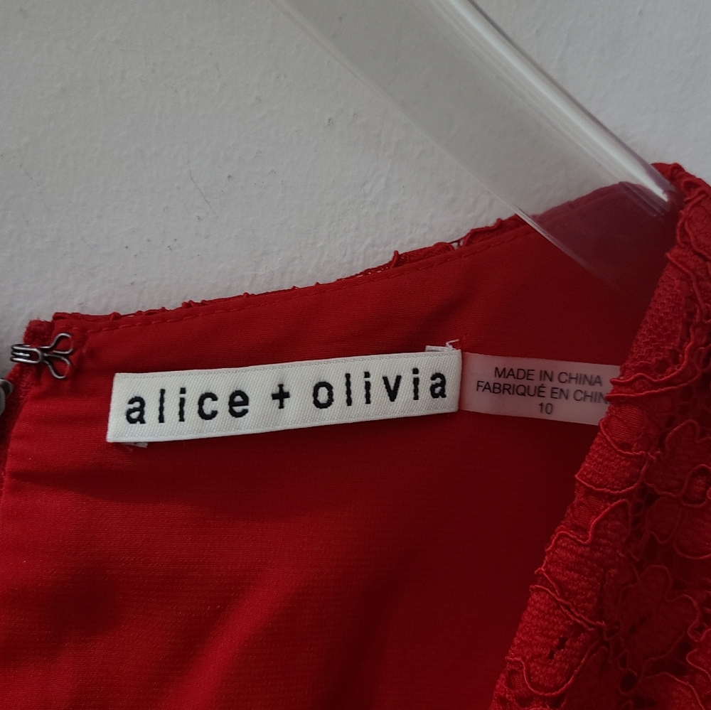 Alice + Olivia Kappa Lace A-line Dress Deep Ruby Red Sz 10 - Picture 8 of 13